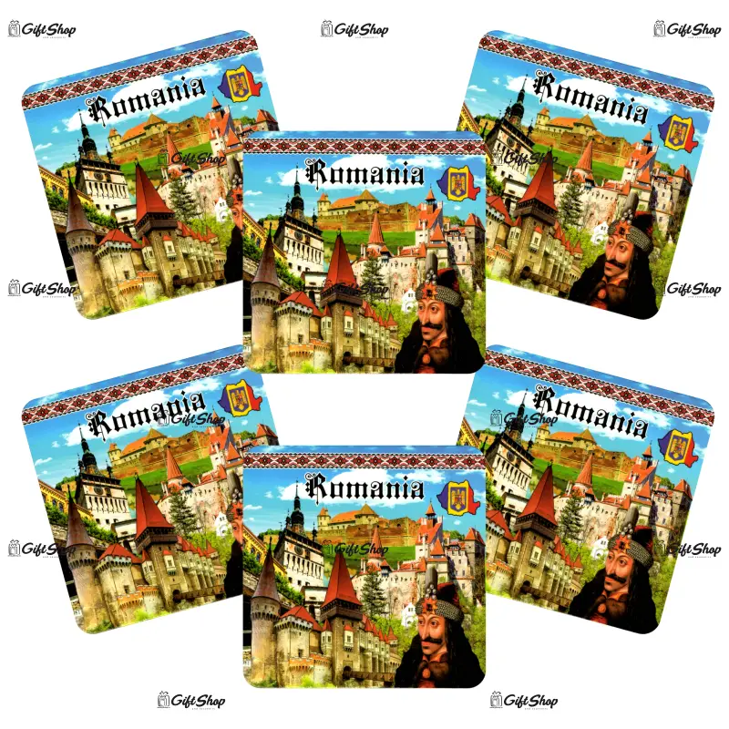 Castelul bran, vlad tepes, set 6 suporti coster din lemn, model a